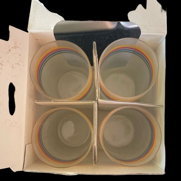 Wheaton Fine Satin Glasses 13 oz Beverage Rainbow Stripe Pride Set of 4 NOS - Picture 4 of 5